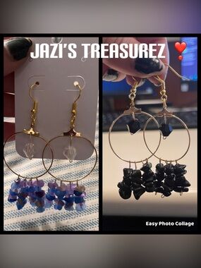 Custom Crystal Chip Earrings -Gold Hoop Earrings with Blue/Purple crystal chips